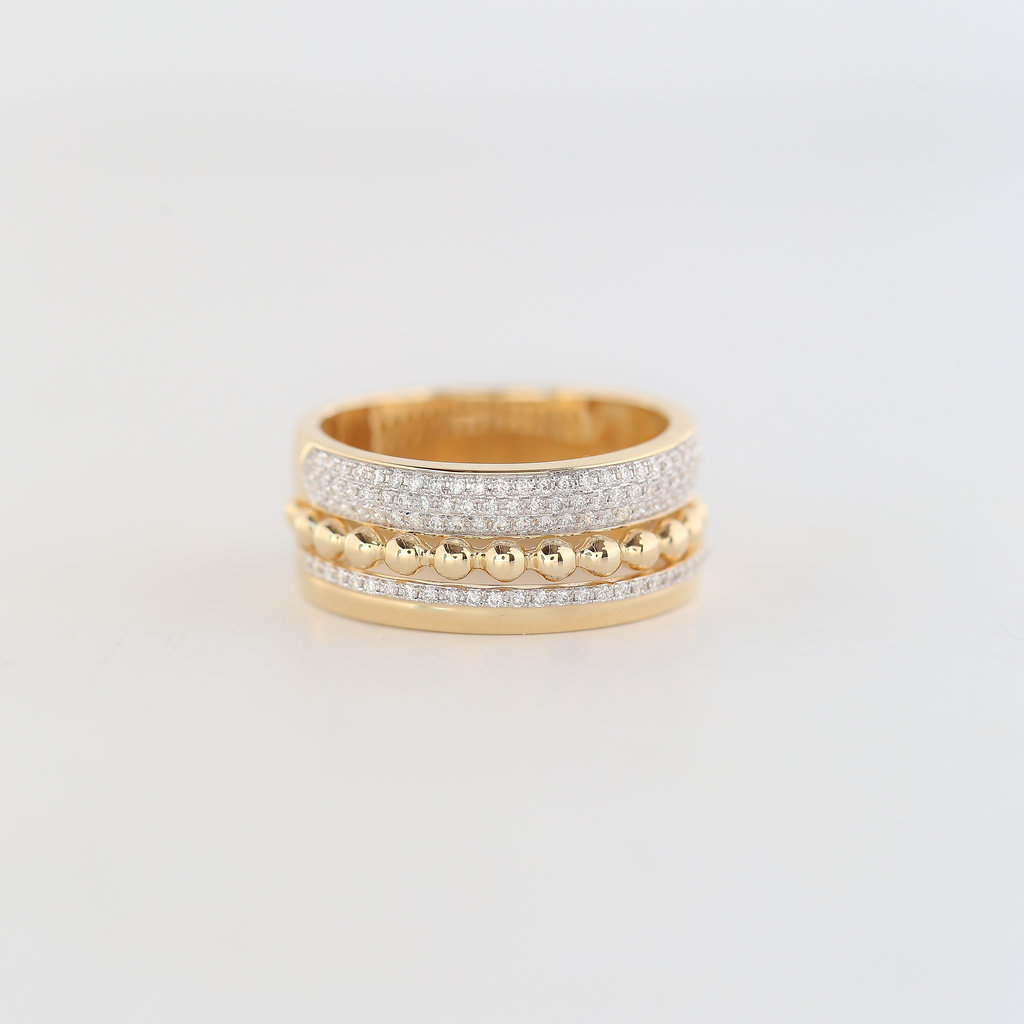 American Jewelry 14K Yellow Gold .37ctw Diamond & Beaded Stackable Ring (Size 7)
