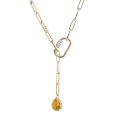 American Jewelry 14K Yellow Gold Gemstone  & Diamond Chain Link Lariat Necklace