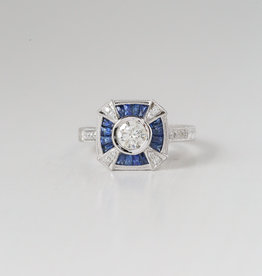 American Jewelry 14K White Gold .56ctw Diamond (.48ct G/SI2 Center) & .52ctw Sapphire Vintage Ring ( Size 7)