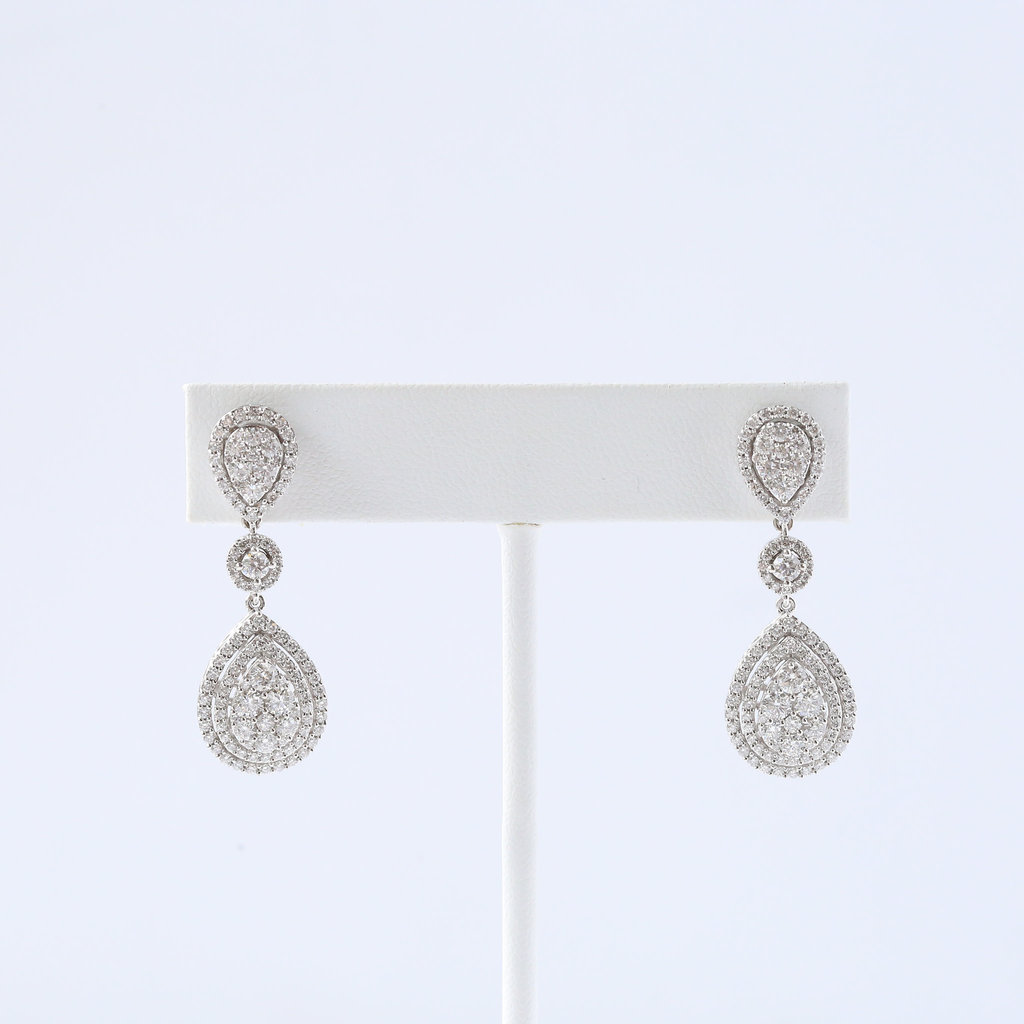 American Jewelry 14K White Gold 2.50ctw Diamond Halo Pear Dangle Earrings