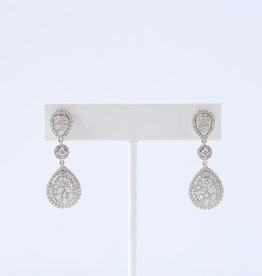American Jewelry 14K White Gold 2.50ctw Diamond Halo Pear Dangle Earrings
