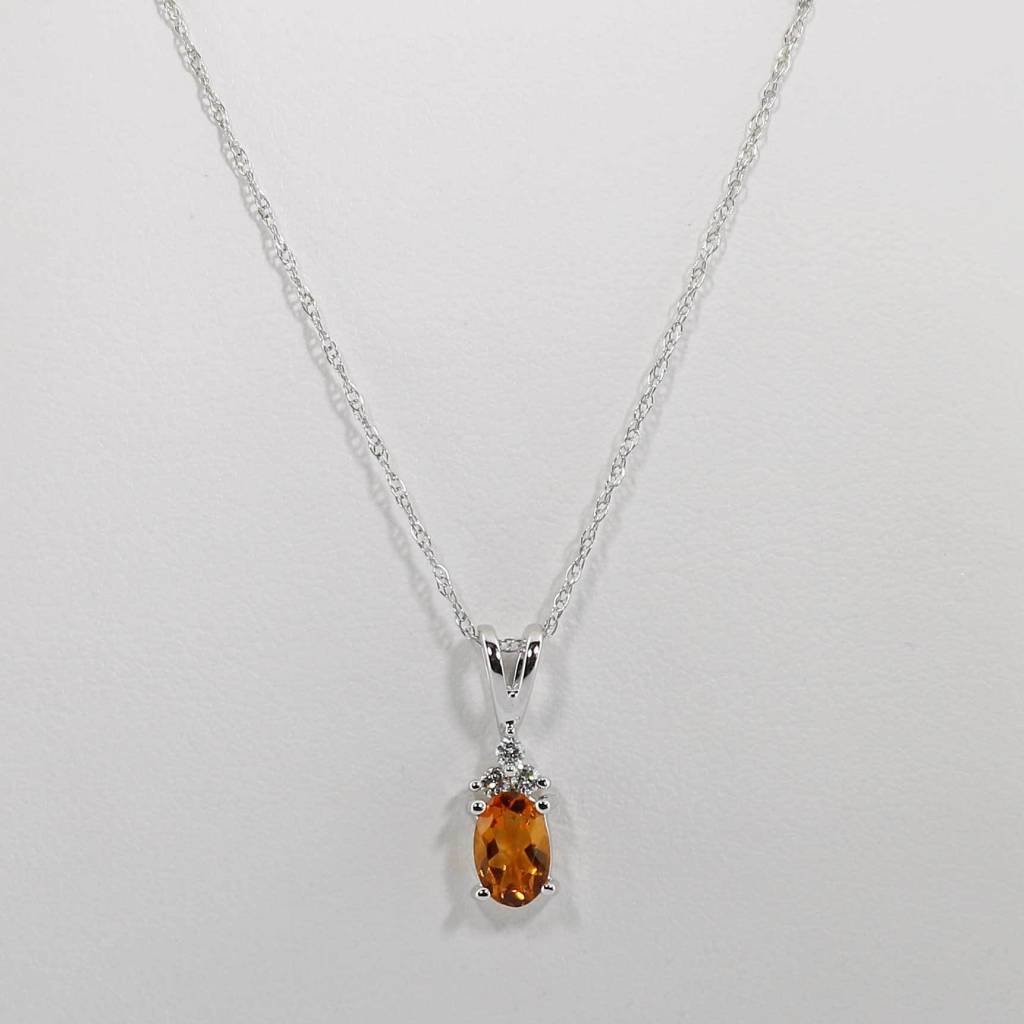 American Jewelry 14k White Gold Oval Citrine & Diamond Birthstone Pendant