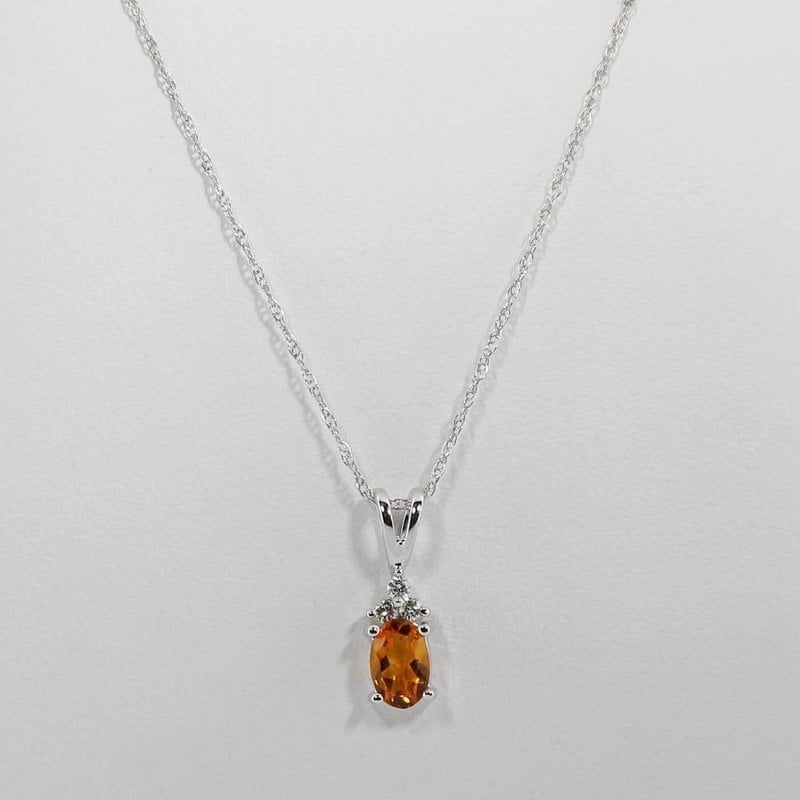 American Jewelry 14k White Gold Oval Citrine & Diamond Birthstone Pendant