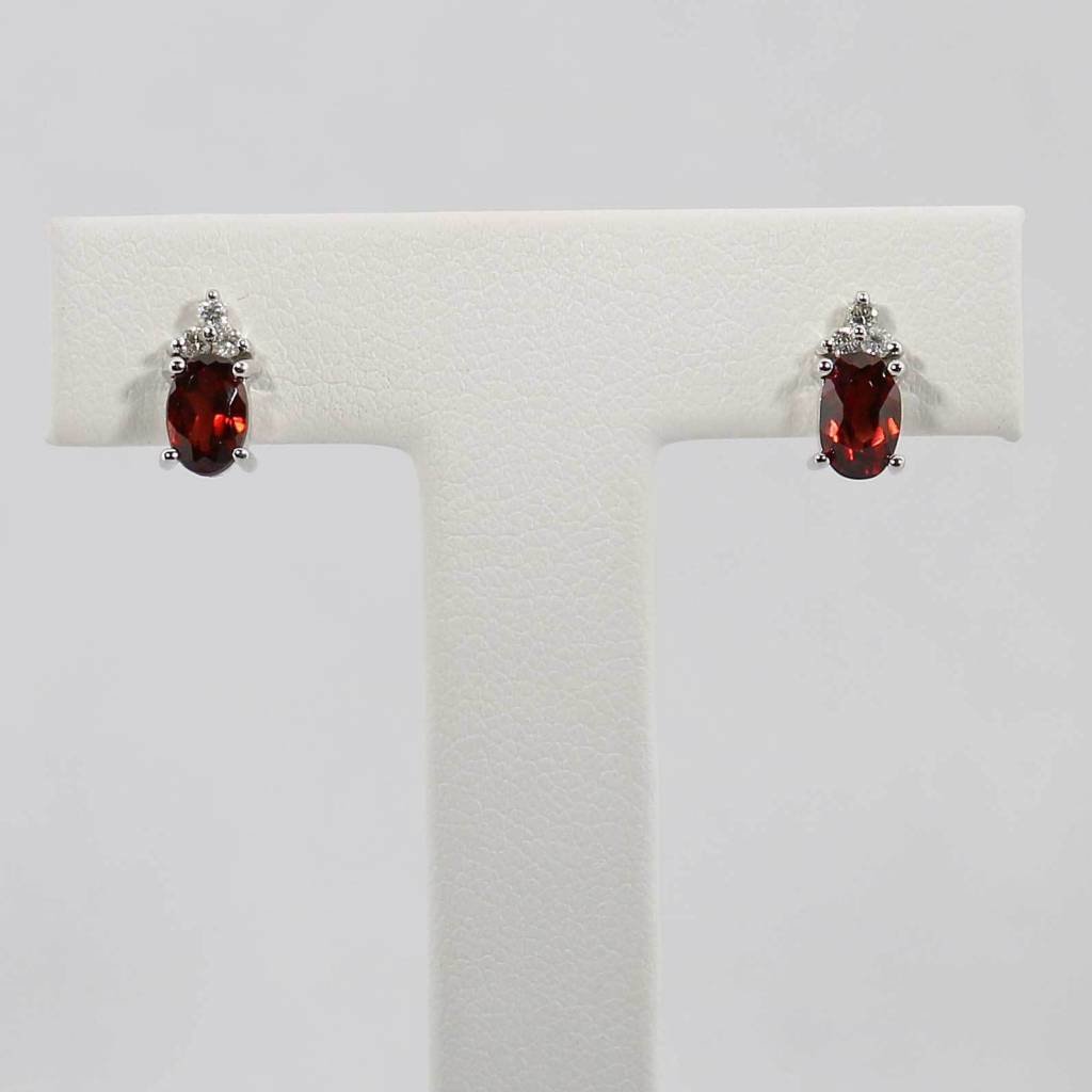 American Jewelry 14k White Gold Oval Garnet & Diamond Birthstone Earrings