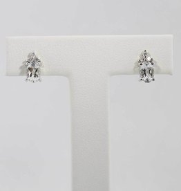 American Jewelry 14k White Gold Oval White Topaz & Diamond Birthstone Earrings