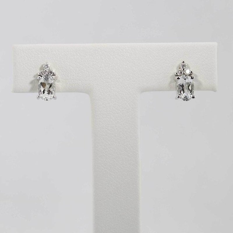 American Jewelry 14k White Gold Oval White Topaz & Diamond Birthstone Earrings