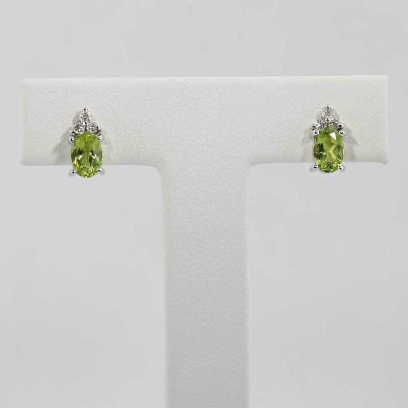 American Jewelry 14k White Gold Oval Peridot & Diamond Birthstone Earrings