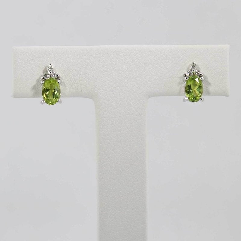 American Jewelry 14k White Gold Oval Peridot & Diamond Birthstone Earrings