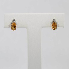 American Jewelry 14k White Gold Oval Citrine & Diamond Birthstone Earrings