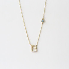 American Jewelry Diamond Initial and Off-Set Gemstone Station Necklace