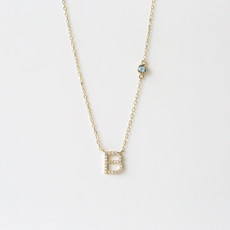 Diamond Initial and Off-Set Gemstone Station Necklace