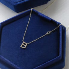 Diamond Initial and Off-Set Gemstone Station Necklace