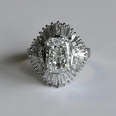 American Jewelry Platinum 5.11ctw (4.01ctr) Lab Grown F/VVS2 Radiant and Baguette Diamond Ballerina Engagement Ring