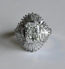 American Jewelry Platinum 5.11ctw (4.01ctr) Lab Grown F/VVS2 Radiant and Baguette Diamond Ballerina Engagement Ring