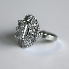 American Jewelry Platinum 5.11ctw (4.01ctr) Lab Grown F/VVS2 Radiant and Baguette Diamond Ballerina Engagement Ring