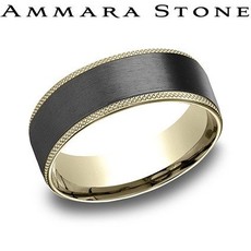 American Jewelry 14k Yellow Gold & Black Titanium 7mm Ammara Stone Wedding Band (Size 10)