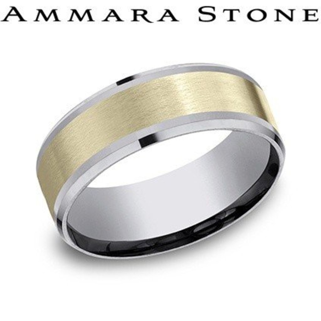 American Jewelry 14k Yellow Gold & Tantalum 8mm Gents Ammara Stone Wedding Band (Size 10)