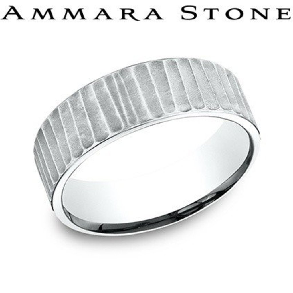 American Jewelry 14k White Gold 7mm Ammara Stone Wedding Band (Size 10)