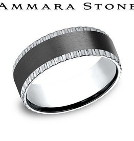 American Jewelry 14k White Gold & Black Titanium 8mm Ammara Stone Wedding Band (Size 10)
