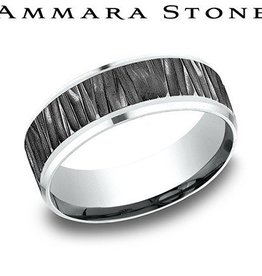 American Jewelry 14k White Gold & Black Titanium 7mm Ammara Stone Wedding Band (Size 10)