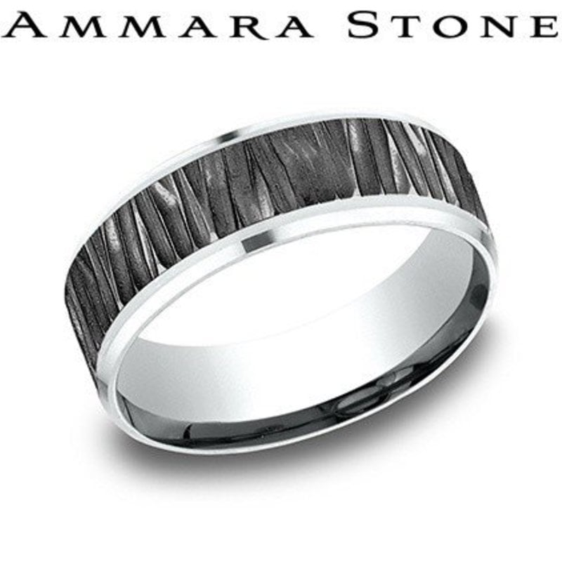 American Jewelry 14k White Gold & Black Titanium 7mm Ammara Stone Wedding Band (Size 10)