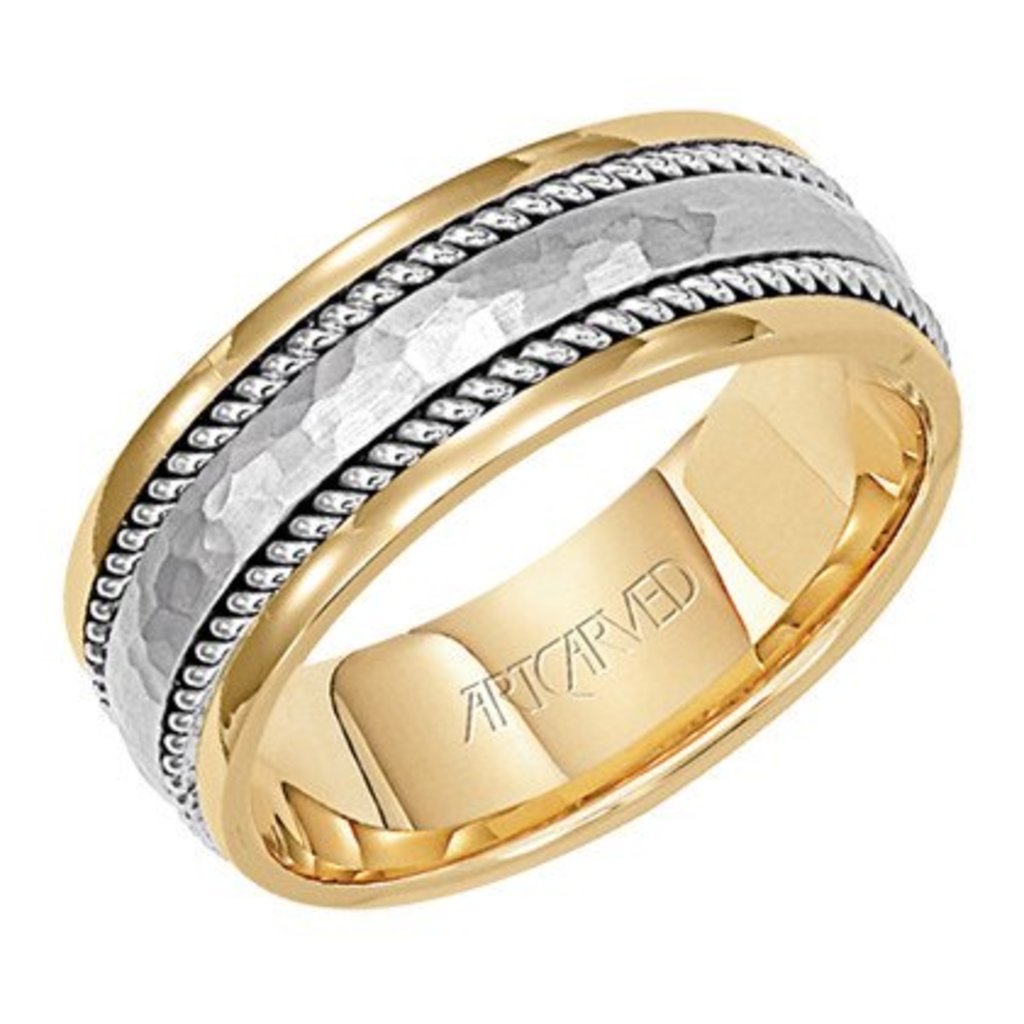 American Jewelry 14k Yellow & White Gold 7.5mm Gents Artcarved Essex Wedding Band (Size 10)