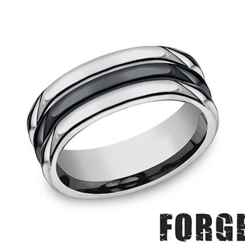 American Jewelry Black Ceramic & Tungsten 8.5mm Gents Benchmark Wedding Band (Size 10)