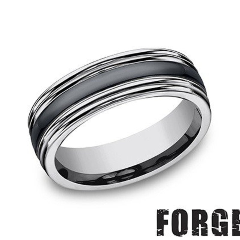 American Jewelry Tungsten & Black Ceramic 7mm Gents Benchmark Wedding Band (Size 10)