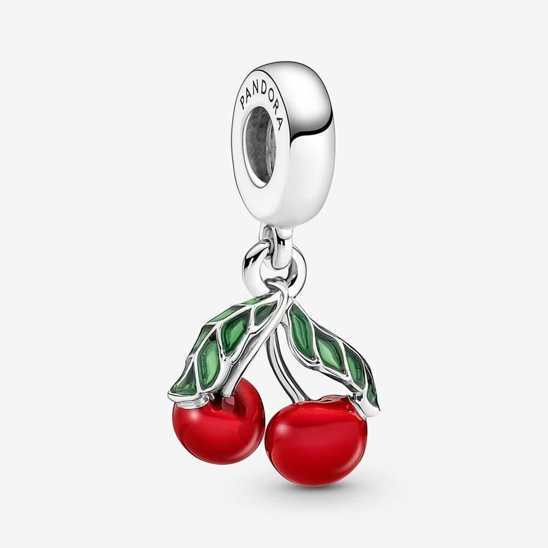 Pandora PANDORA Charm, Asymmetrical Cherry Fruit Dangle, Red & Green Enamel