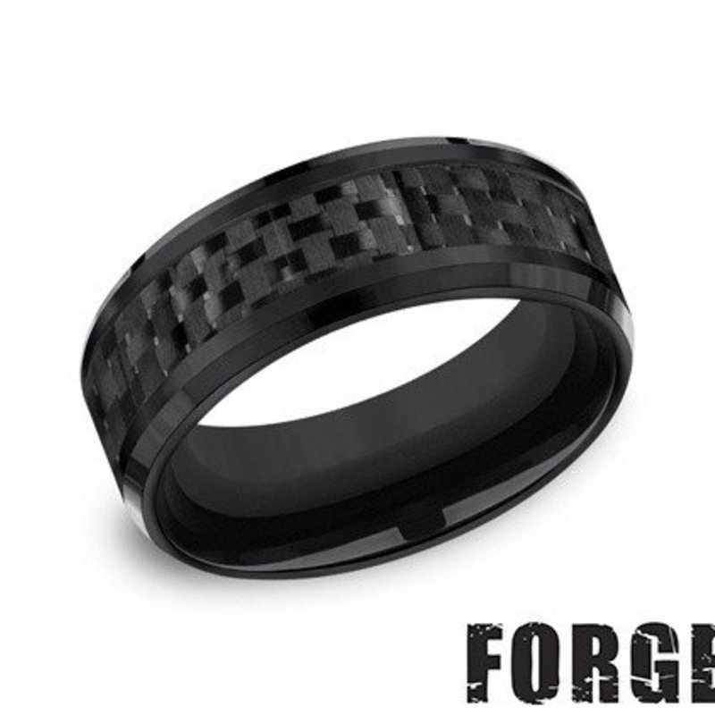 American Jewelry Black Titanium & Carbon Fiber 8mm Gents Benchmark Wedding Band (Size 11)