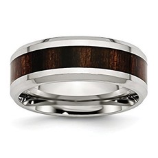American Jewelry Stainless Steel & Wood Inlay 8mm Gents Wedding Band (Size 10)