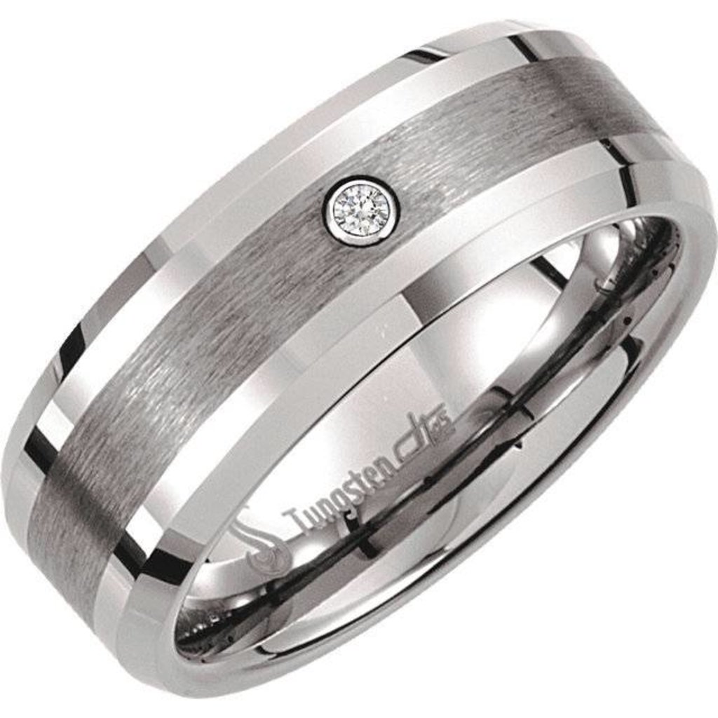 American Jewelry Tungsten .05ct Diamond 8mm Gents Wedding Band (Size 11)