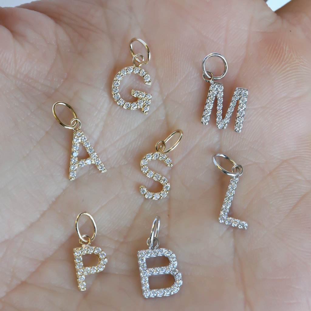 American Jewelry Diamond  Initial Dangle Pendant Charm