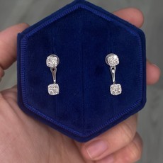 14k White Gold .70ctw Front/Back Dangle Jackets and Matching Cluster Stud Earrings
