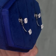 14k White Gold .70ctw Front/Back Dangle Jackets and Matching Cluster Stud Earrings