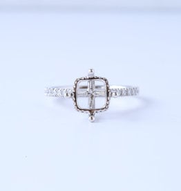 American Jewelry 14K White Gold .34ctw Diamond Hidden Halo Compass Set Semi-Mount Engagement Ring (Size 6.5)