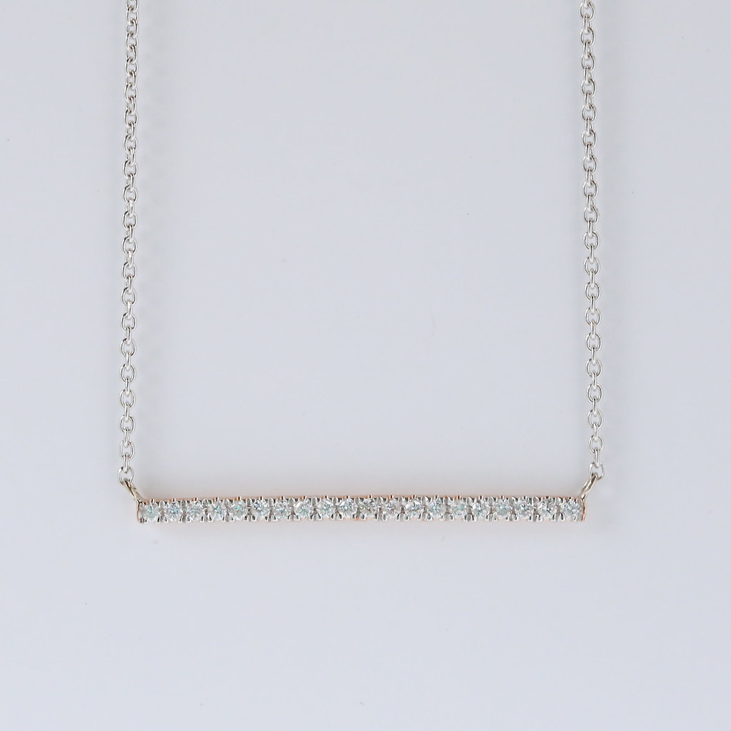 14k Two-Tone Rose/White .17ctw Diamond Mini Bar Necklace 18"