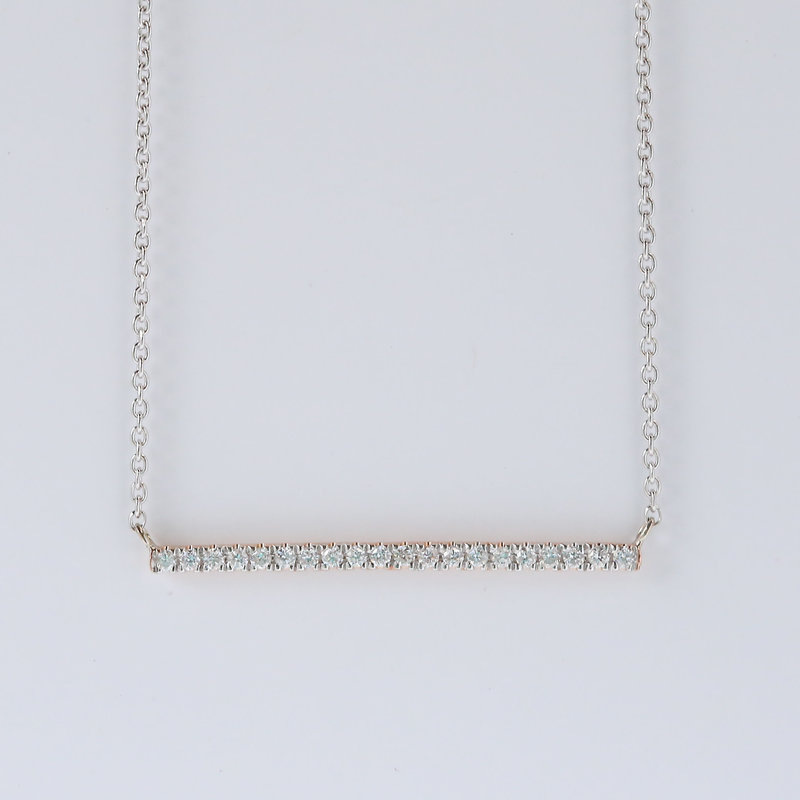 14k Two-Tone Rose/White .17ctw Diamond Curved Mini Bar Necklace 18"