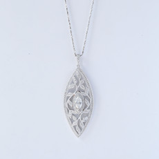 American Jewelry 14K White Gold 1.23ctw (.58ct Center) Diamond Vintage Inspired Leaf Pendant