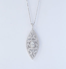American Jewelry 14K White Gold 1.23ctw (.58ct Center) Diamond Vintage Inspired Leaf Pendant