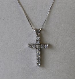 American Jewelry 14k White Gold 1.20ctw Round Brilliant Diamond Cross Necklace
