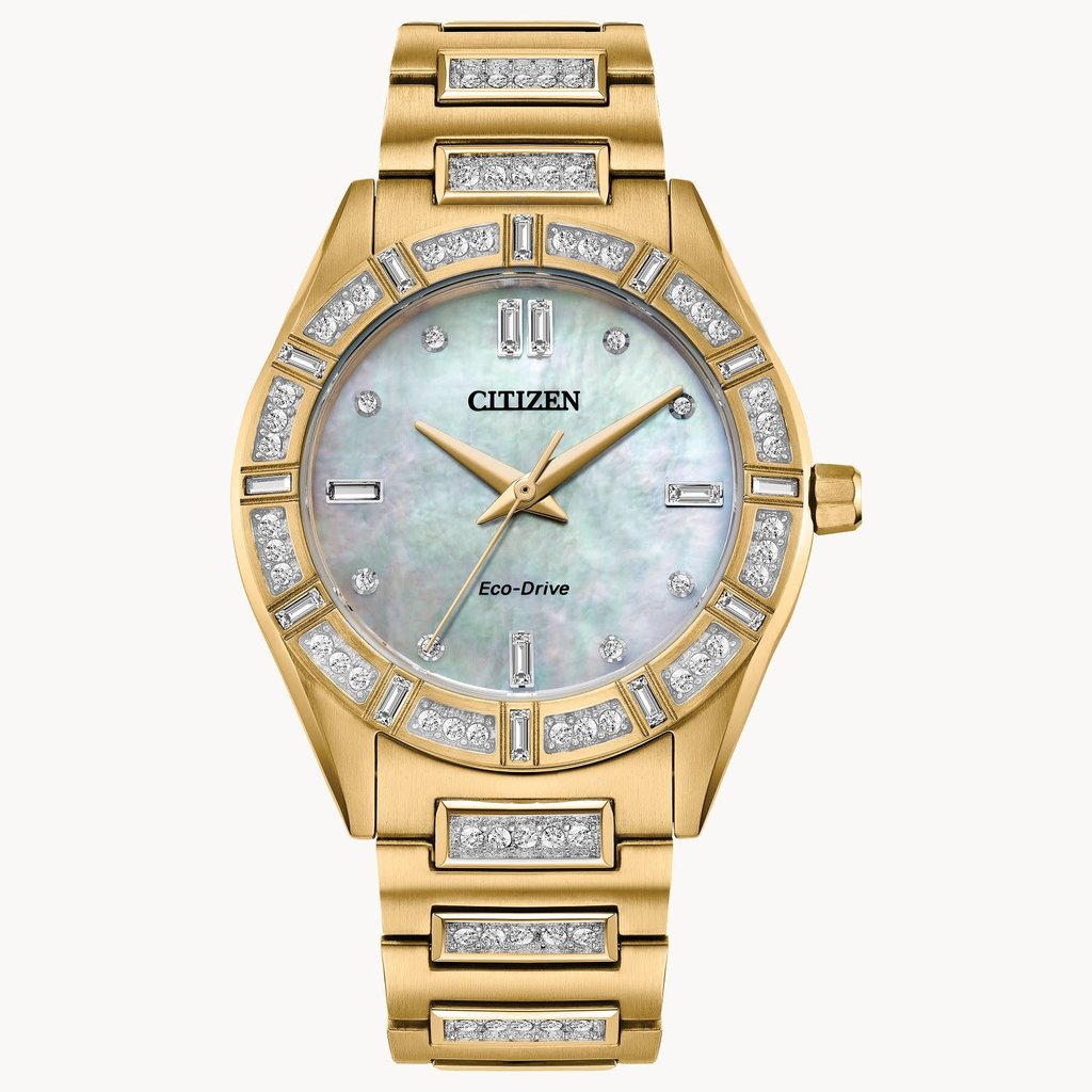 Citizen Citizen Eco Drive Ladies Gold Tone Crystal Watch w/ Crystals