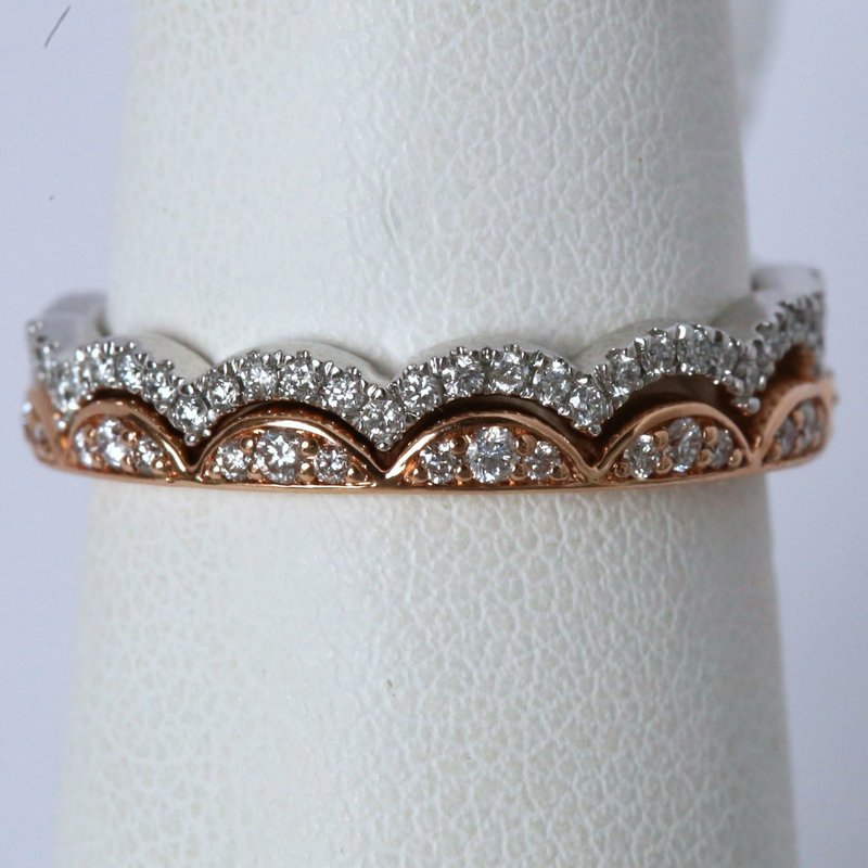 American Jewelry 14k White & Rose Gold .50ctw Scalloped Interlocking Wedding Bands