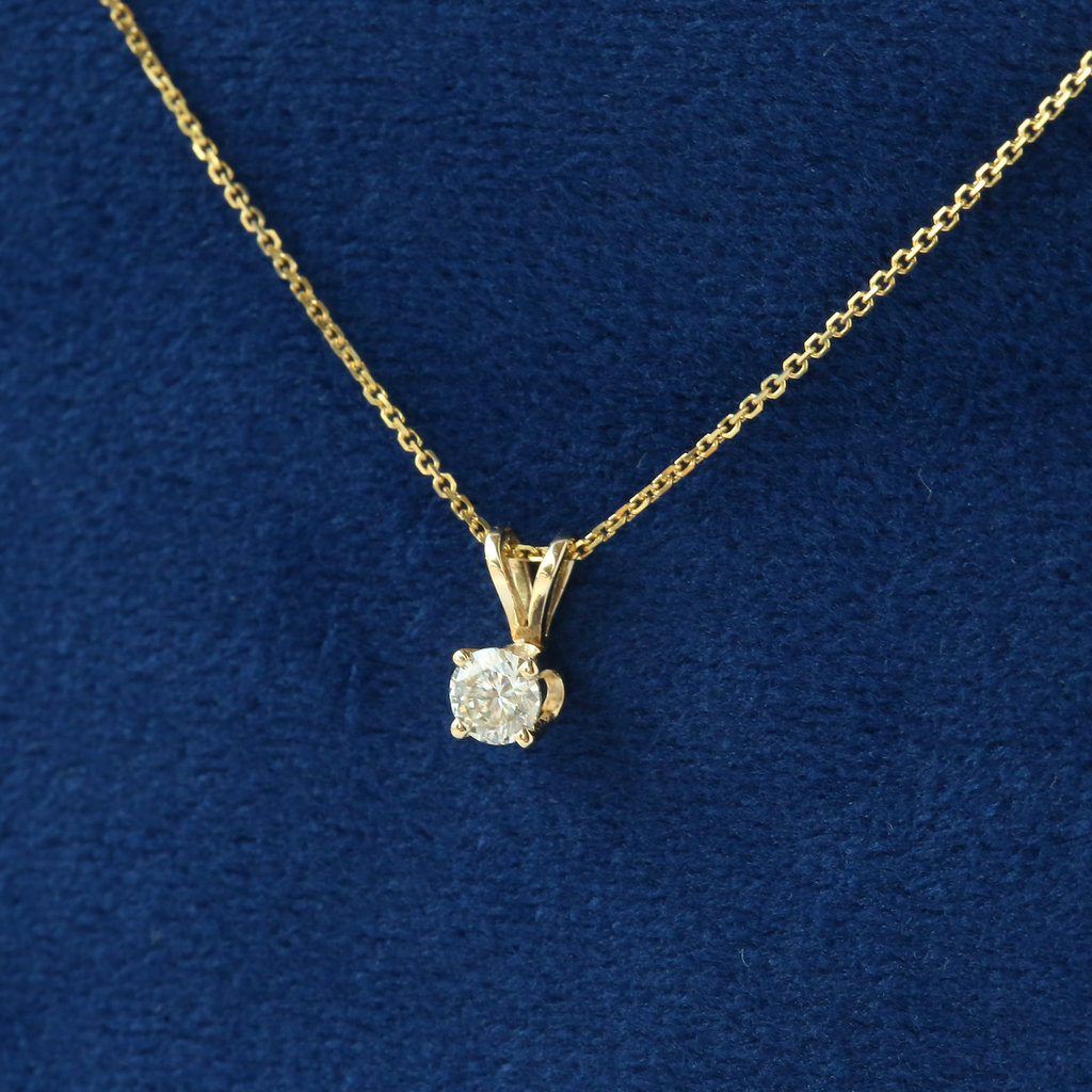 American Jewelry 14K Yellow Gold 1/5ctw Diamond Solitaire Necklace (18")