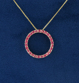 American Jewelry 14K Yellow Gold 1ctw Ruby Circle Necklace (18")