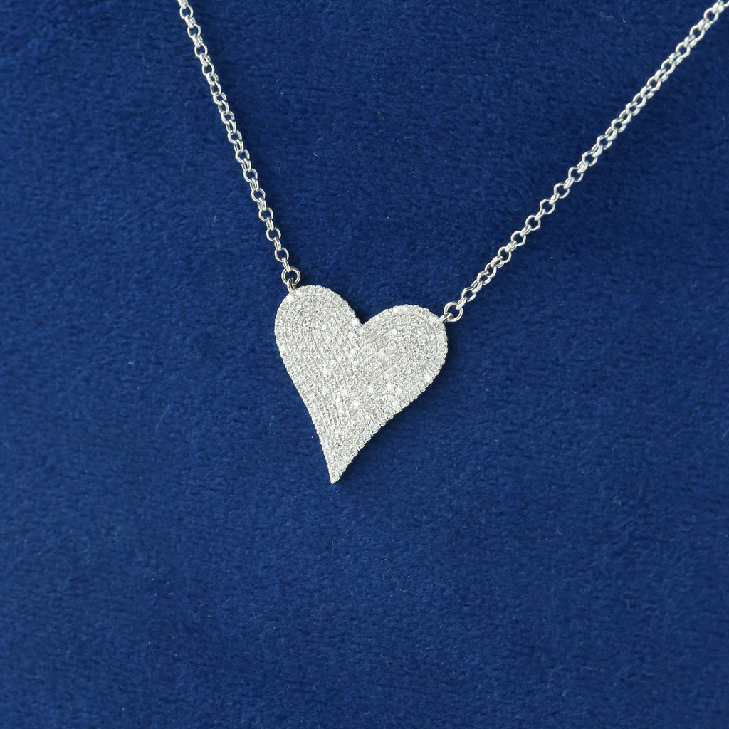 American Jewelry 14k White Gold .56ctw Pave' Diamond Heart Necklace (18")