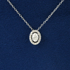 14k White Gold 1/2ctw Oval Diamond Halo Pendant Necklace