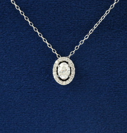 14k White Gold 1/2ctw Oval Diamond Halo Pendant Necklace