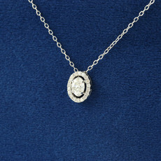 14k White Gold 1/2ctw Oval Diamond Halo Pendant Necklace