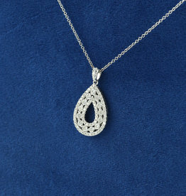 American Jewelry 14K White Gold 1.04ctw Diamond Triple Row Pear Shape Necklace (16"